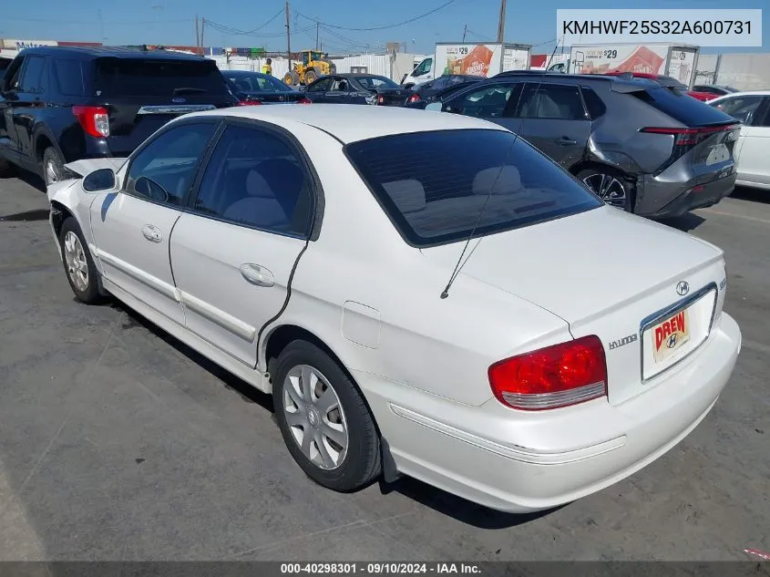 2002 Hyundai Sonata Gl VIN: KMHWF25S32A600731 Lot: 40298301