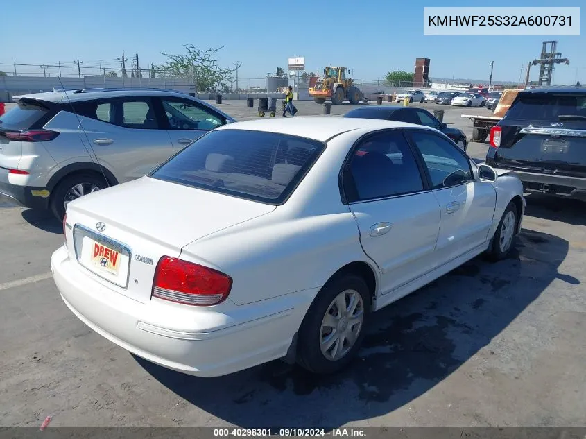 2002 Hyundai Sonata Gl VIN: KMHWF25S32A600731 Lot: 40298301