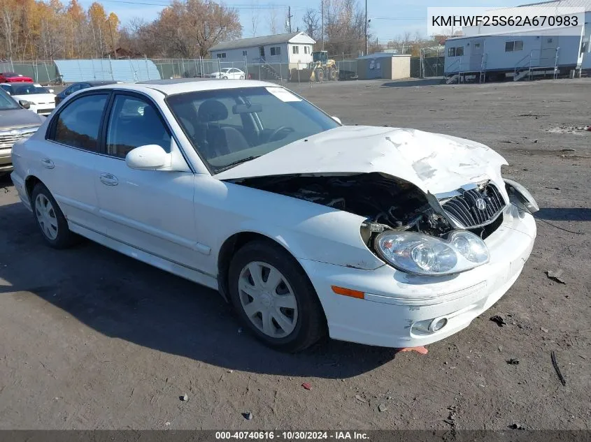 2002 Hyundai Sonata VIN: KMHWF25S62A670983 Lot: 40740616