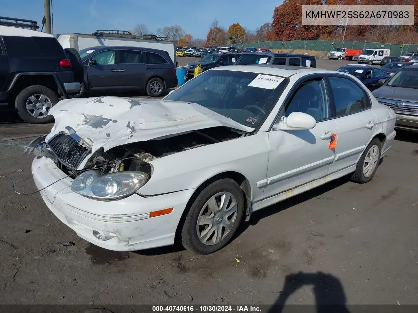 2002 Hyundai Sonata VIN: KMHWF25S62A670983 Lot: 40740616