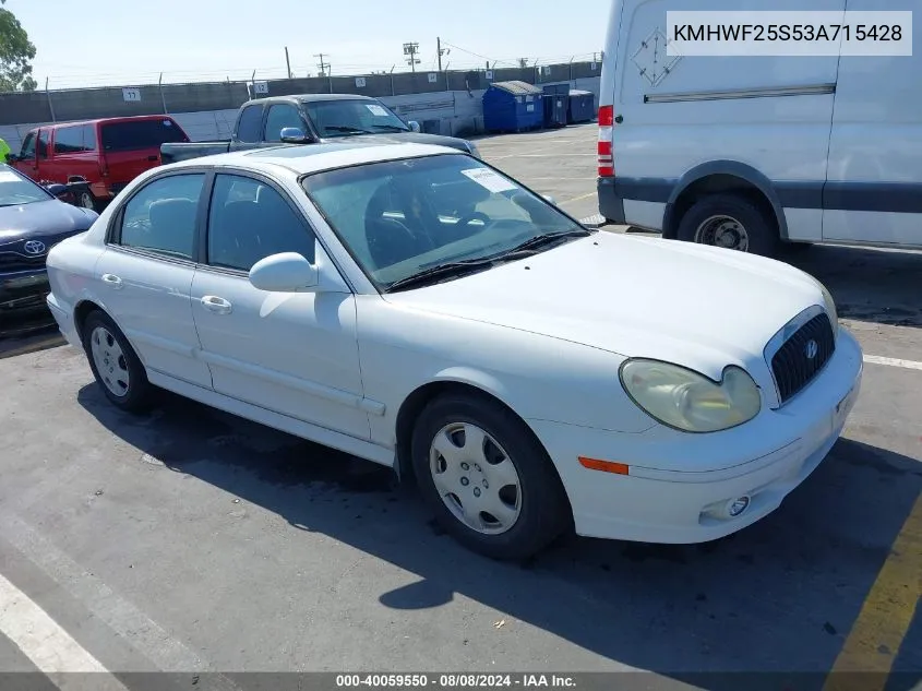 2003 Hyundai Sonata VIN: KMHWF25S53A715428 Lot: 40059550