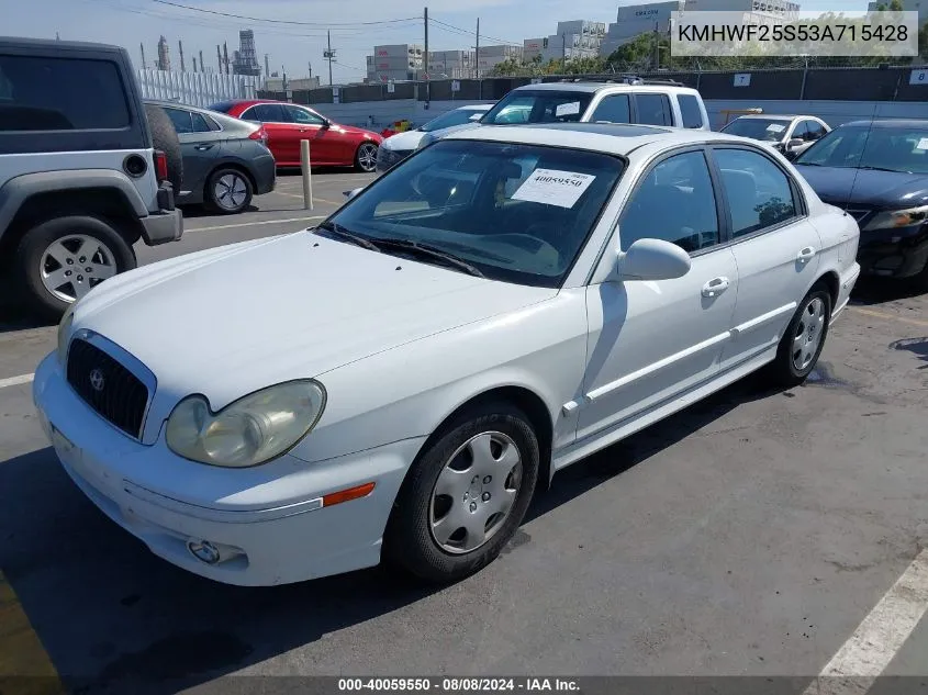 2003 Hyundai Sonata VIN: KMHWF25S53A715428 Lot: 40059550