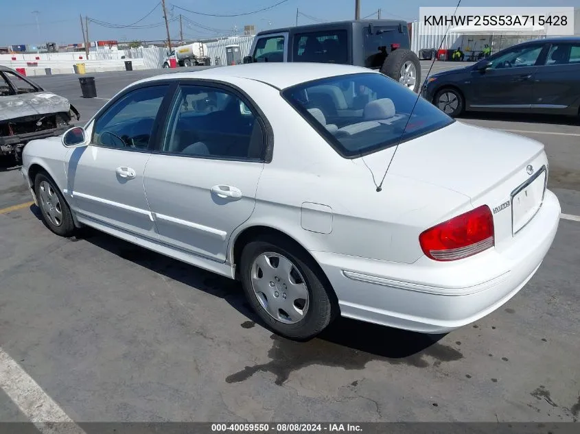 2003 Hyundai Sonata VIN: KMHWF25S53A715428 Lot: 40059550