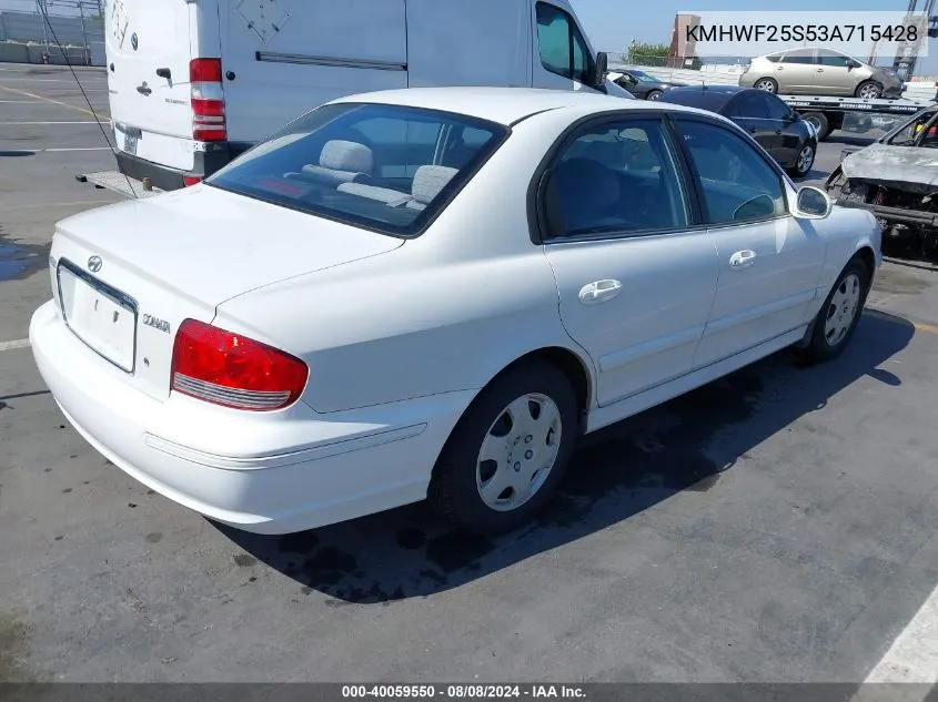 2003 Hyundai Sonata VIN: KMHWF25S53A715428 Lot: 40059550