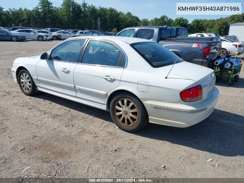 KMHWF35H43A871986 2003 Hyundai Sonata Gls/Lx