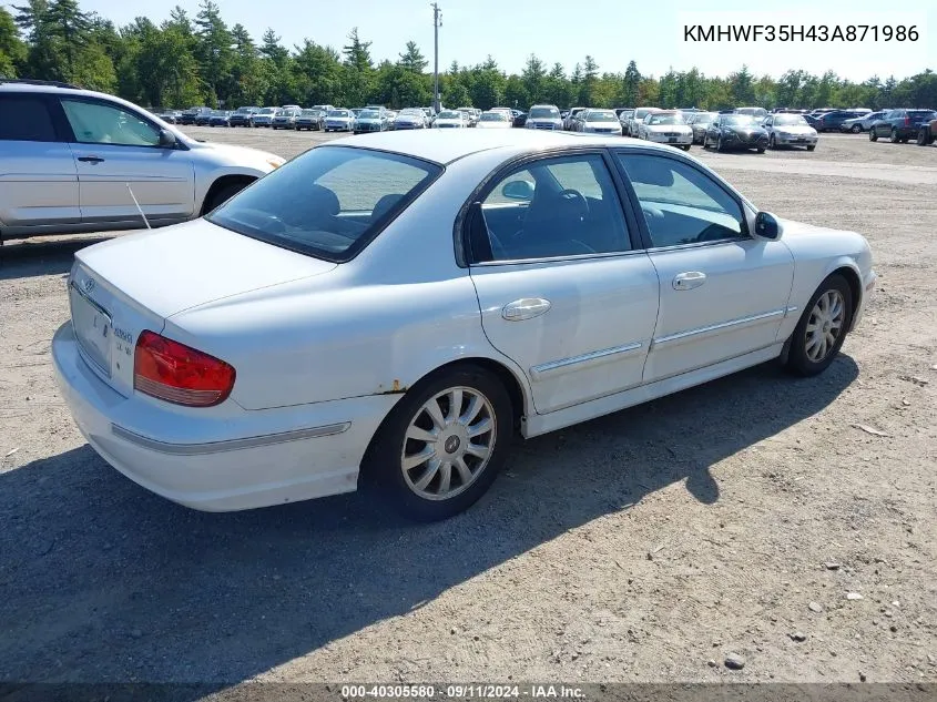 2003 Hyundai Sonata Gls/Lx VIN: KMHWF35H43A871986 Lot: 40305580