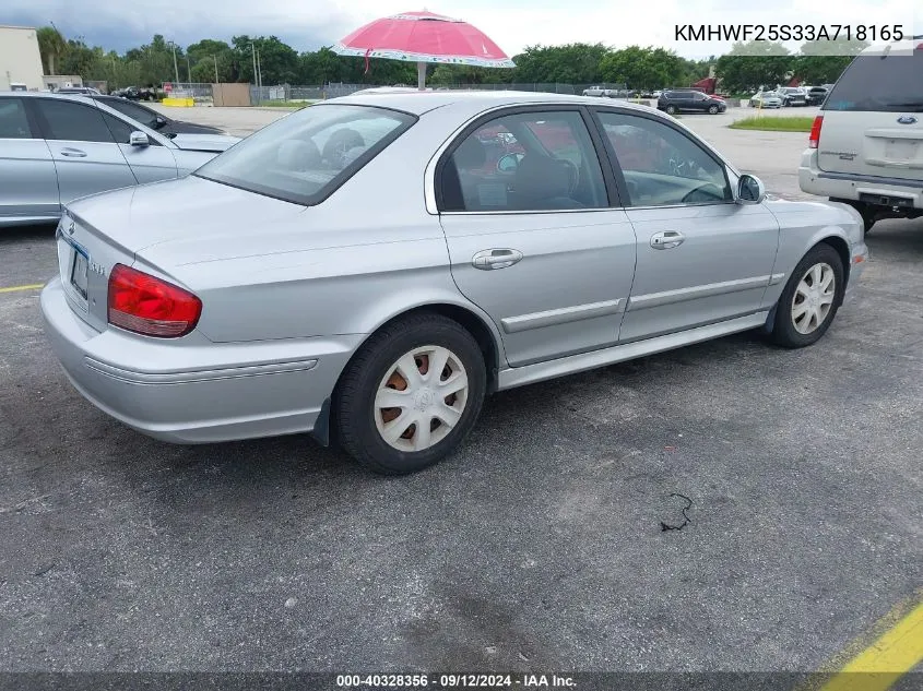 2003 Hyundai Sonata VIN: KMHWF25S33A718165 Lot: 40328356