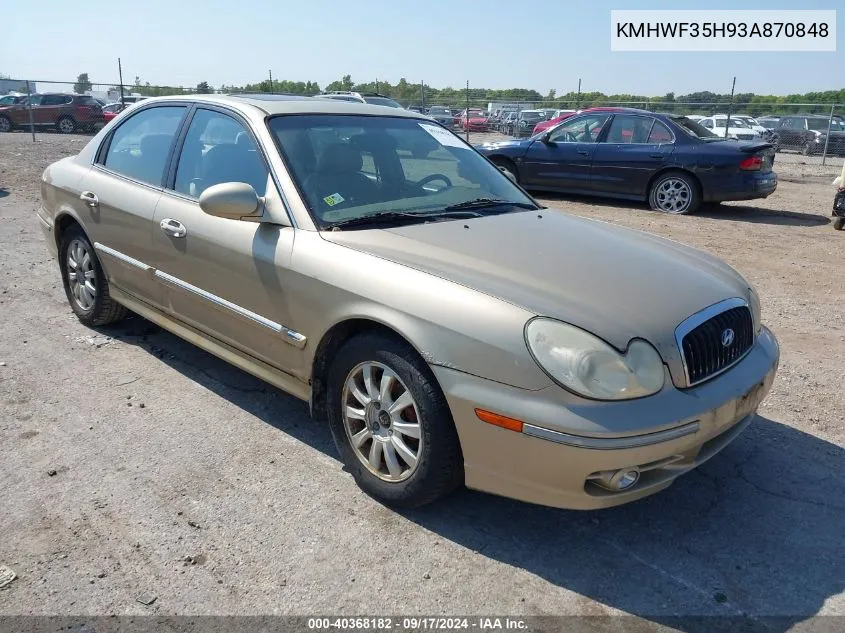 2003 Hyundai Sonata Gls/Lx VIN: KMHWF35H93A870848 Lot: 40368182