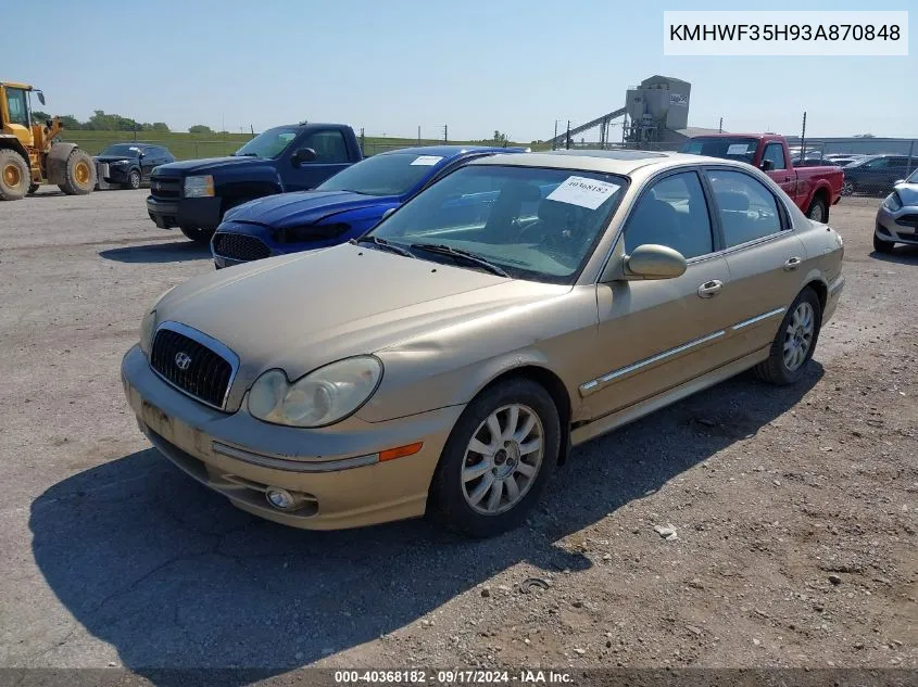 2003 Hyundai Sonata Gls/Lx VIN: KMHWF35H93A870848 Lot: 40368182