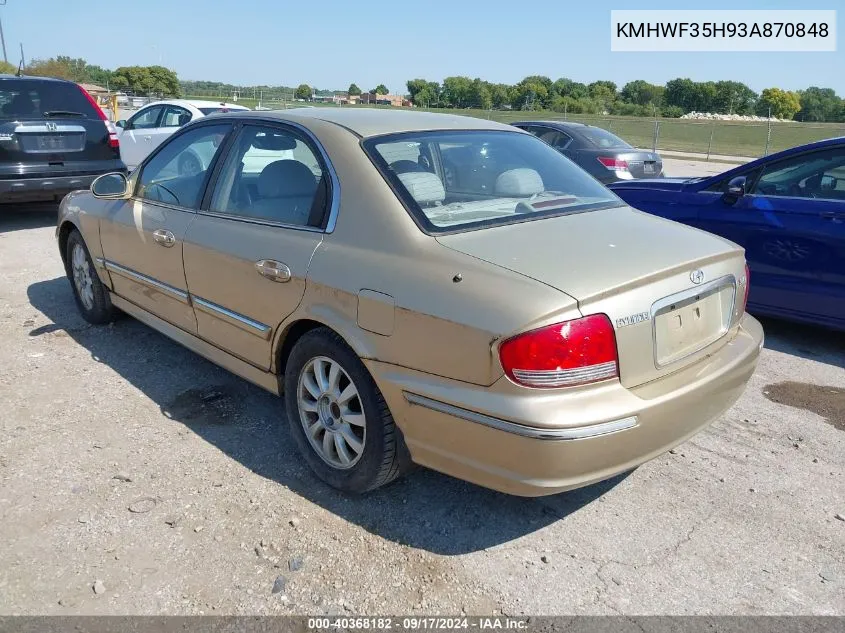 2003 Hyundai Sonata Gls/Lx VIN: KMHWF35H93A870848 Lot: 40368182