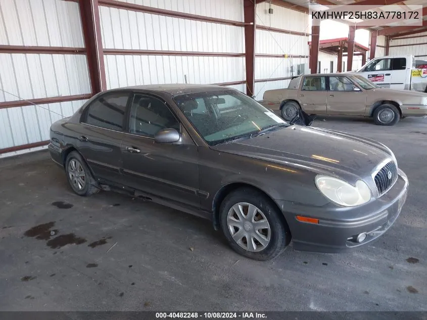 2003 Hyundai Sonata Base W/2.7L V6 VIN: KMHWF25H83A778172 Lot: 40482248