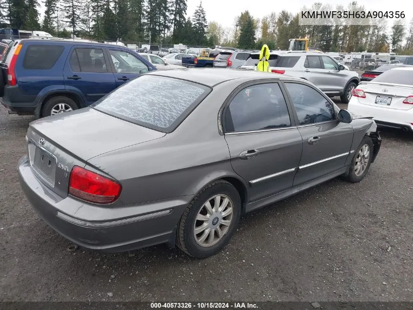 2003 Hyundai Sonata Gls/Lx VIN: KMHWF35H63A904356 Lot: 40573326