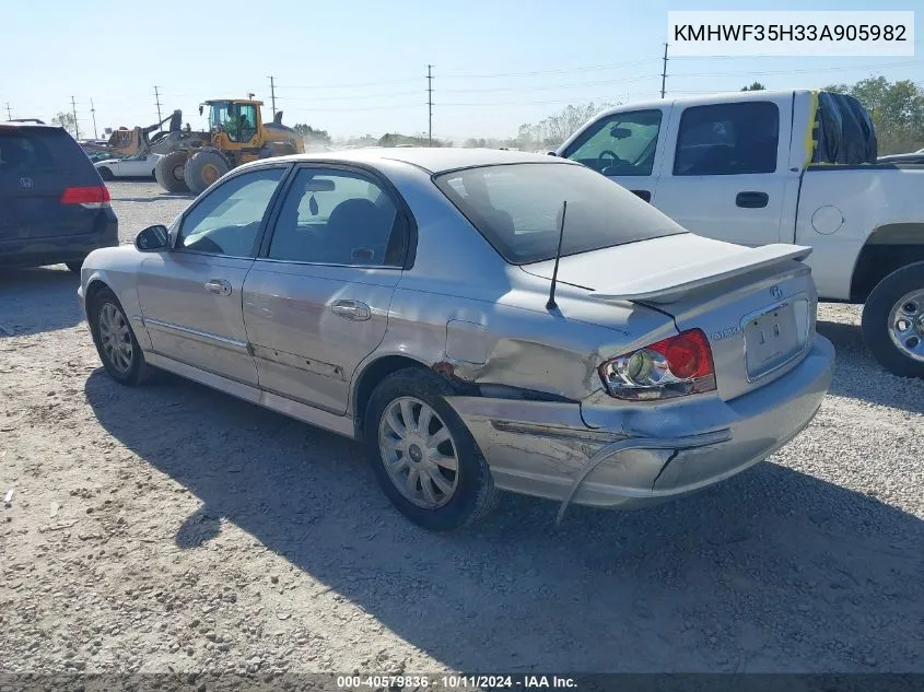 2003 Hyundai Sonata Gls/Lx VIN: KMHWF35H33A905982 Lot: 40579836