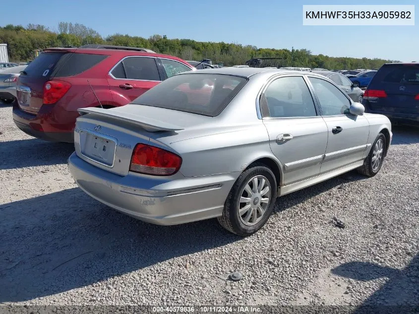 2003 Hyundai Sonata Gls/Lx VIN: KMHWF35H33A905982 Lot: 40579836