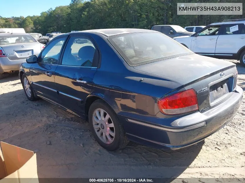 2003 Hyundai Sonata Gls/Lx VIN: KMHWF35H43A908213 Lot: 40625705