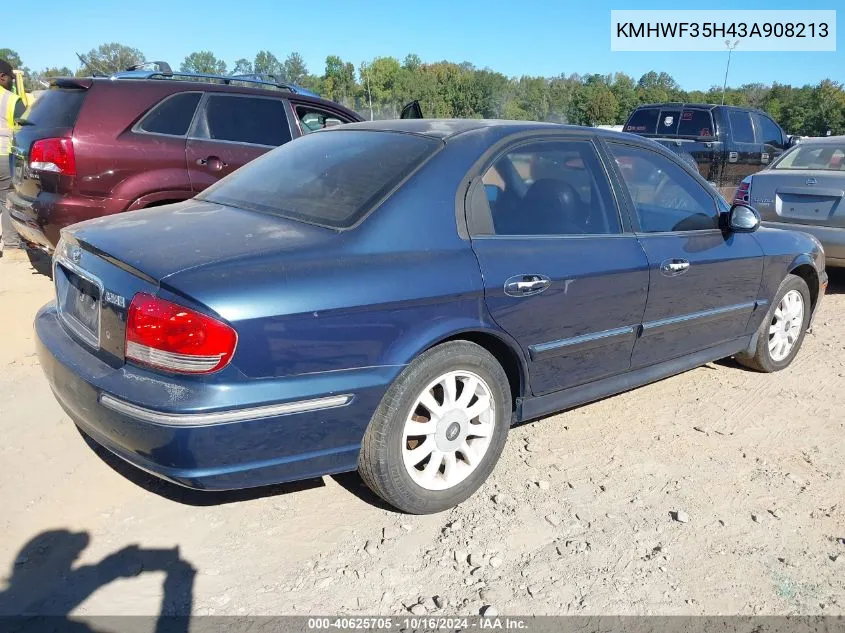 2003 Hyundai Sonata Gls/Lx VIN: KMHWF35H43A908213 Lot: 40625705