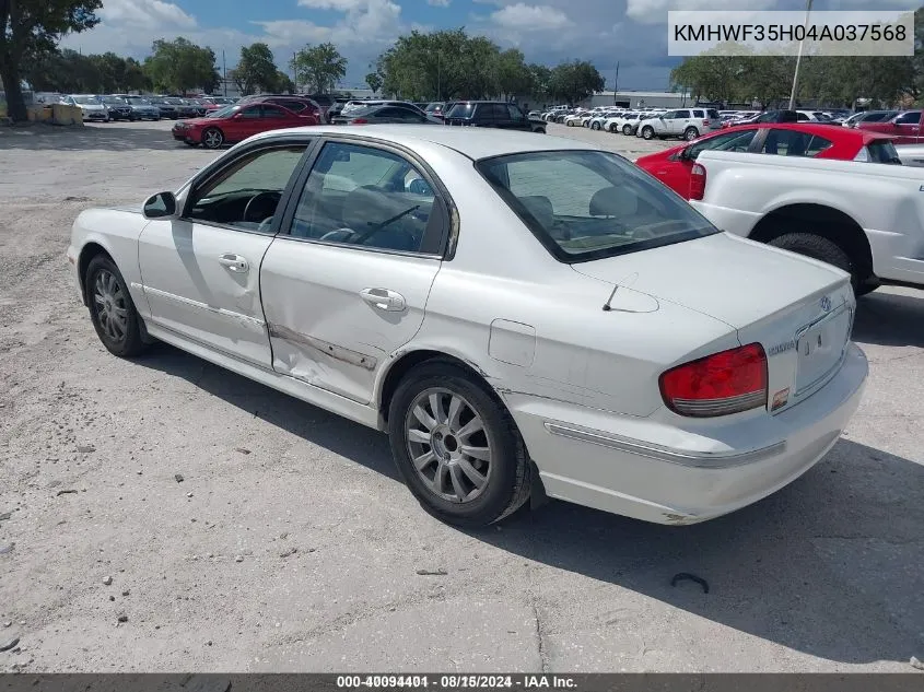 2004 Hyundai Sonata Gls/Lx VIN: KMHWF35H04A037568 Lot: 40094401