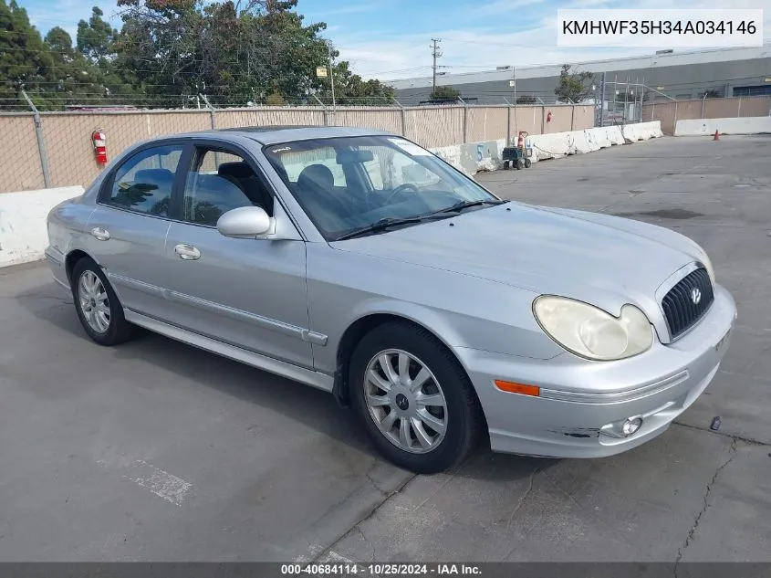 2004 Hyundai Sonata Gls/Lx VIN: KMHWF35H34A034146 Lot: 40684114