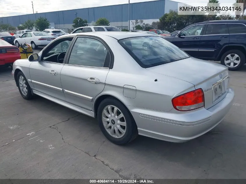 2004 Hyundai Sonata Gls/Lx VIN: KMHWF35H34A034146 Lot: 40684114