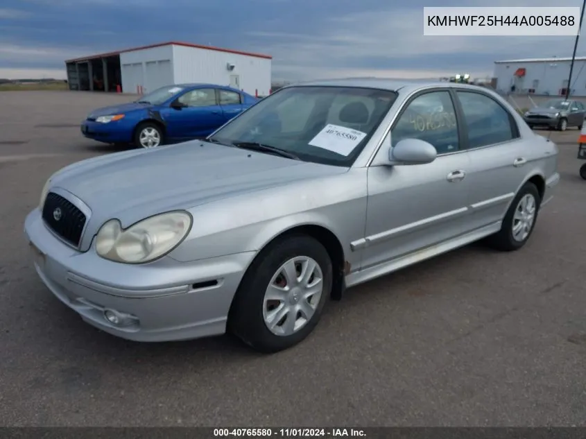 2004 Hyundai Sonata Base W/2.7L V6 (A4) VIN: KMHWF25H44A005488 Lot: 40765580