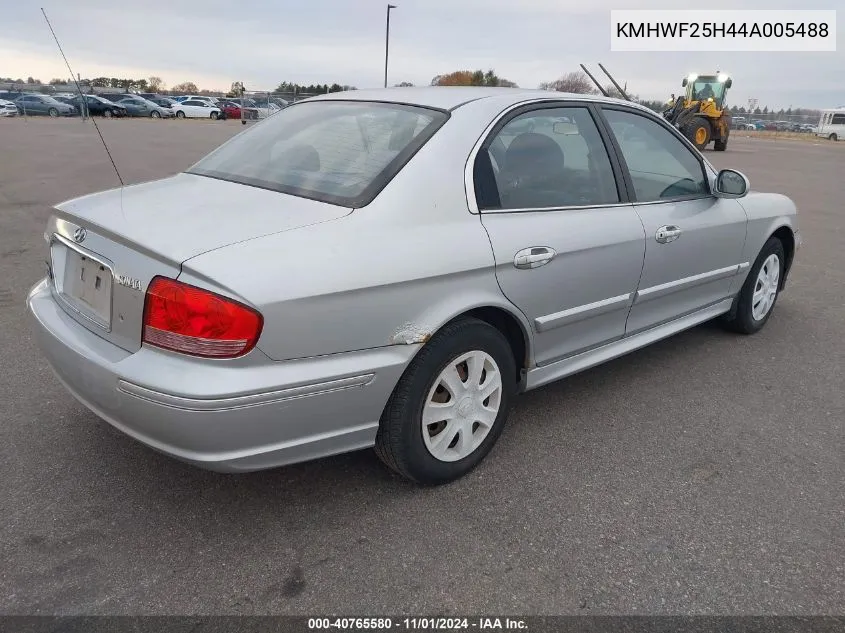 2004 Hyundai Sonata Base W/2.7L V6 (A4) VIN: KMHWF25H44A005488 Lot: 40765580