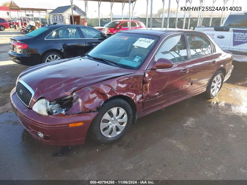 2004 Hyundai Sonata Base (A4) VIN: KMHWF25S24A914003 Lot: 40794268