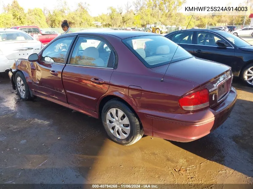 2004 Hyundai Sonata Base (A4) VIN: KMHWF25S24A914003 Lot: 40794268