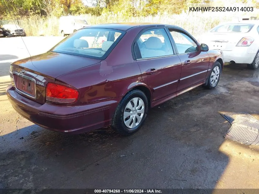 2004 Hyundai Sonata Base (A4) VIN: KMHWF25S24A914003 Lot: 40794268