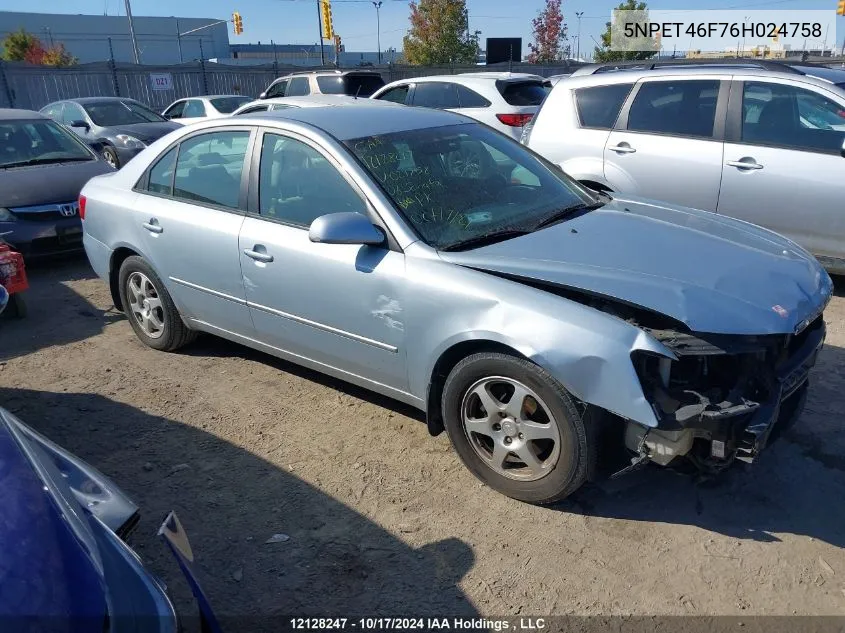 2006 Hyundai Sonata VIN: 5NPET46F76H024758 Lot: 12128247