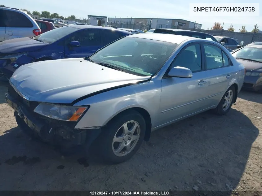 2006 Hyundai Sonata VIN: 5NPET46F76H024758 Lot: 12128247