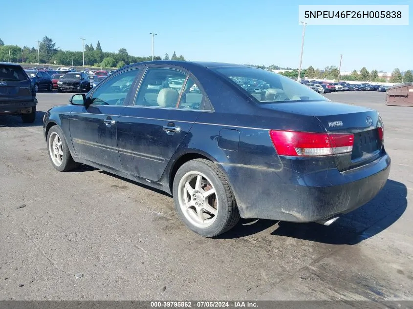 5NPEU46F26H005838 2006 Hyundai Sonata Gls V6/Lx V6