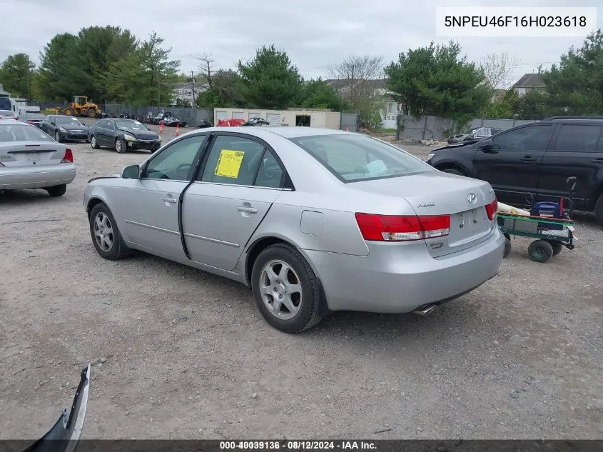 2006 Hyundai Sonata Gls V6/Lx V6 VIN: 5NPEU46F16H023618 Lot: 40039136