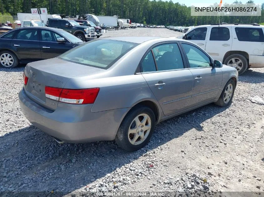 2006 Hyundai Sonata Gls V6/Lx V6 VIN: 5NPEU46F26H086274 Lot: 40091257