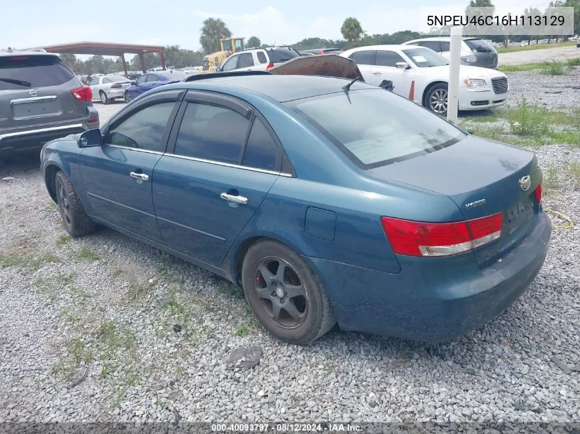 5NPEU46C16H113129 2006 Hyundai Sonata Gls