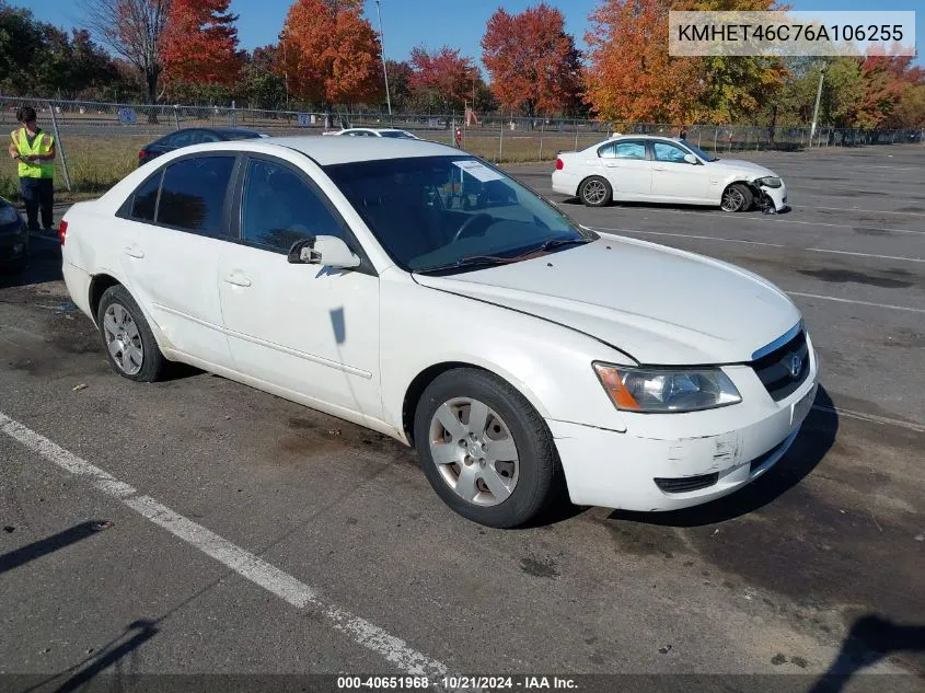 2006 Hyundai Sonata Gl VIN: KMHET46C76A106255 Lot: 40651968