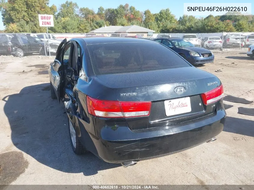 2006 Hyundai Sonata Super Cab VIN: 5NPEU46F26H022610 Lot: 40652618