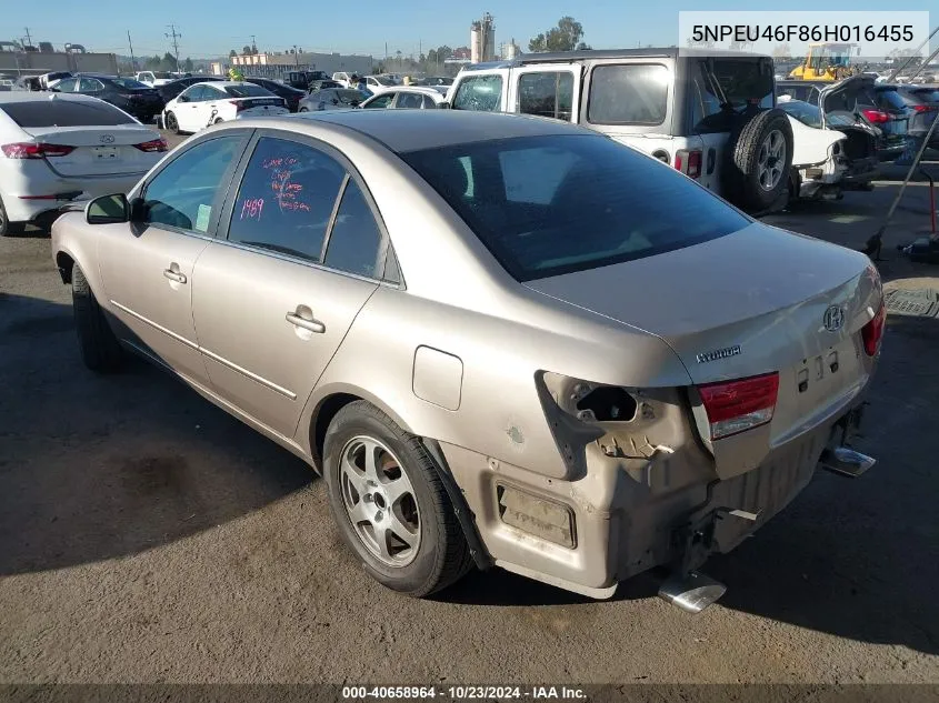 2006 Hyundai Sonata Gls V6/Lx V6 VIN: 5NPEU46F86H016455 Lot: 40658964