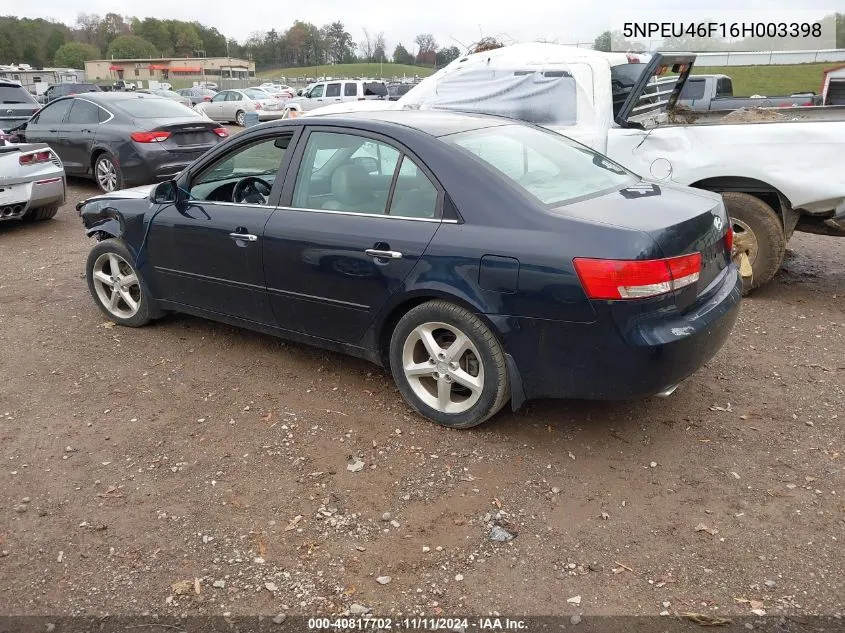 2006 Hyundai Sonata Gls V6/Lx V6 VIN: 5NPEU46F16H003398 Lot: 40817702