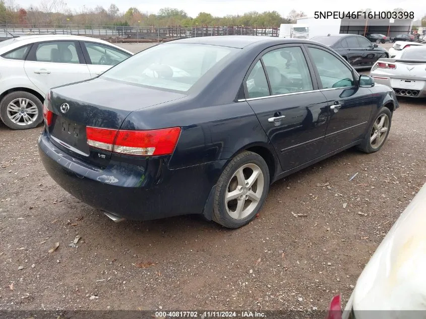 2006 Hyundai Sonata Gls V6/Lx V6 VIN: 5NPEU46F16H003398 Lot: 40817702