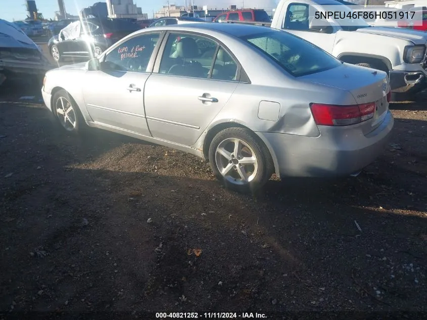 2006 Hyundai Sonata VIN: 5NPEU46F86H051917 Lot: 40821252