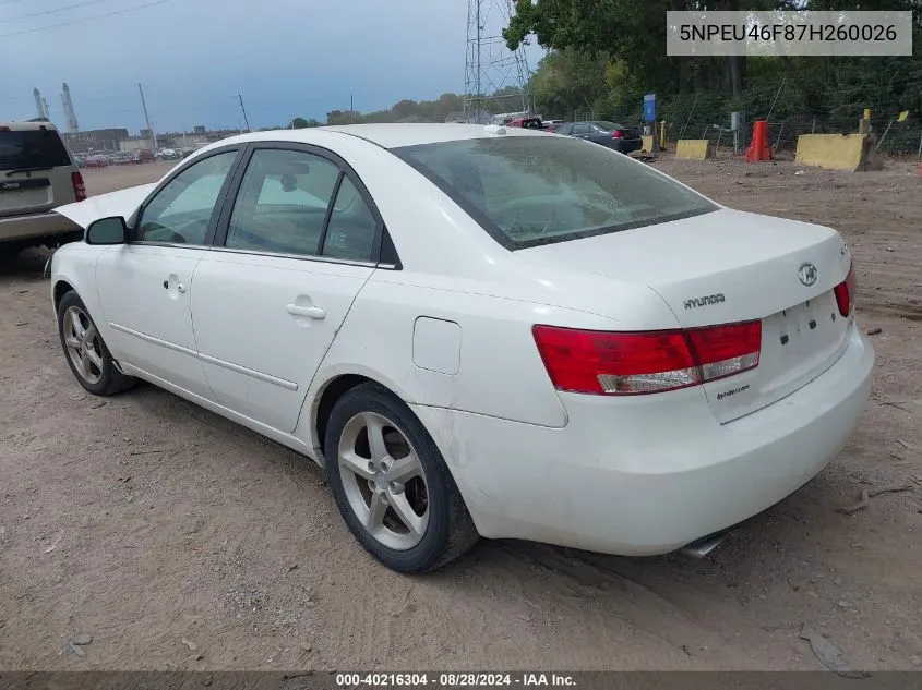 5NPEU46F87H260026 2007 Hyundai Sonata Limited/Se V6