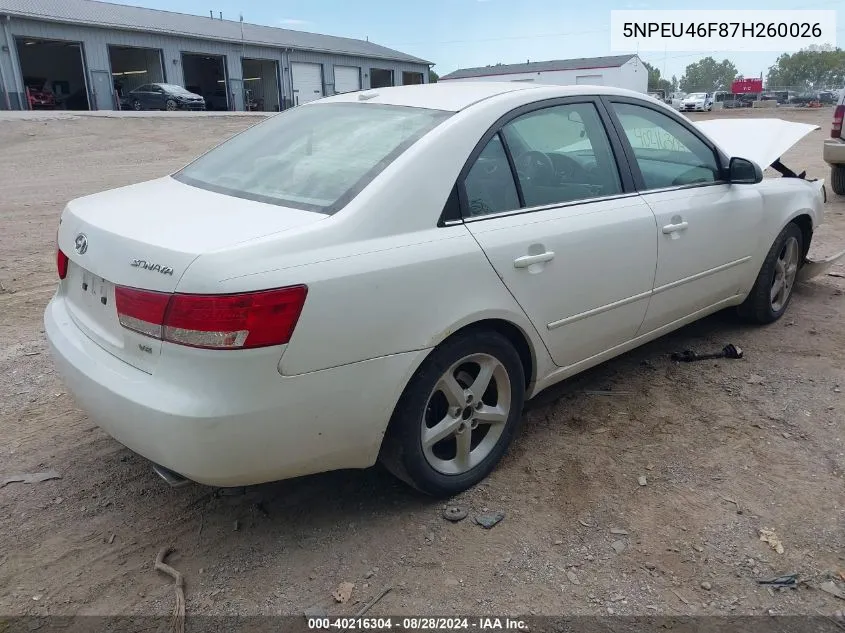 5NPEU46F87H260026 2007 Hyundai Sonata Limited/Se V6