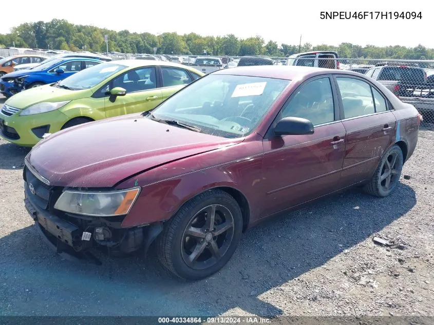 2007 Hyundai Sonata Se/Limited VIN: 5NPEU46F17H194094 Lot: 40334864