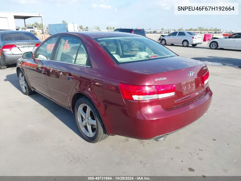 2007 Hyundai Sonata Limited/Se V6 VIN: 5NPEU46F67H192664 Lot: 40731694