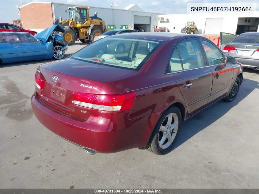 2007 Hyundai Sonata Limited/Se V6 VIN: 5NPEU46F67H192664 Lot: 40731694