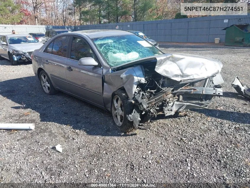 2007 Hyundai Sonata Gls VIN: 5NPET46C87H274551 Lot: 40801364