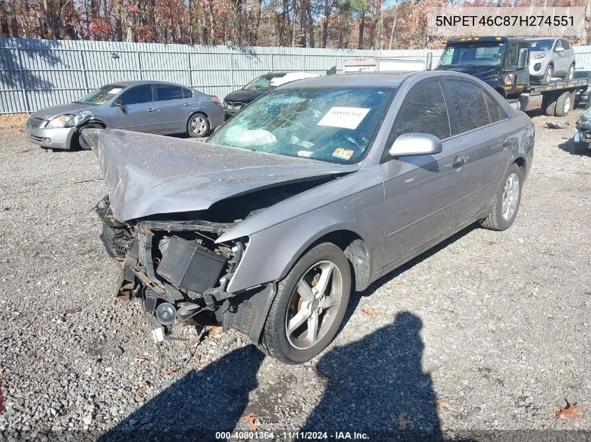 2007 Hyundai Sonata Gls VIN: 5NPET46C87H274551 Lot: 40801364