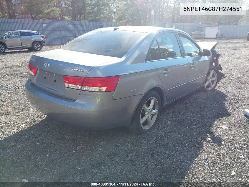 2007 Hyundai Sonata Gls VIN: 5NPET46C87H274551 Lot: 40801364