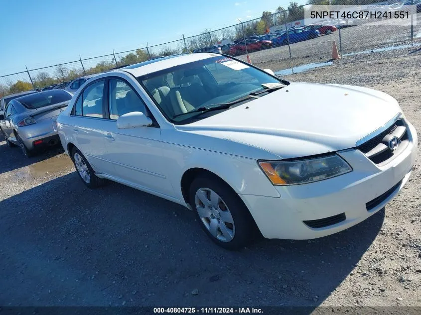 2007 Hyundai Sonata Gls VIN: 5NPET46C87H241551 Lot: 40804725