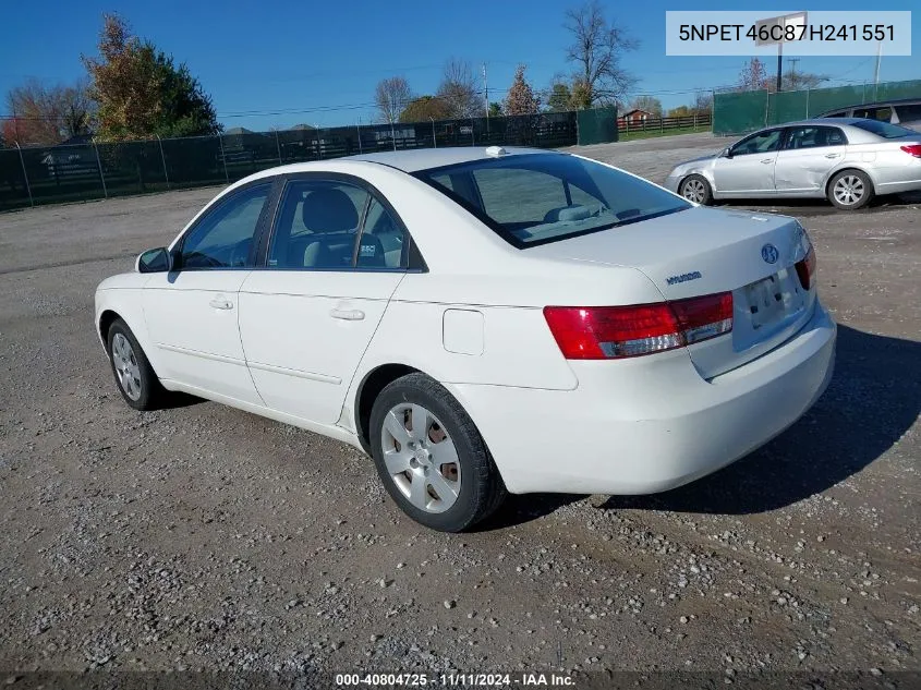 2007 Hyundai Sonata Gls VIN: 5NPET46C87H241551 Lot: 40804725